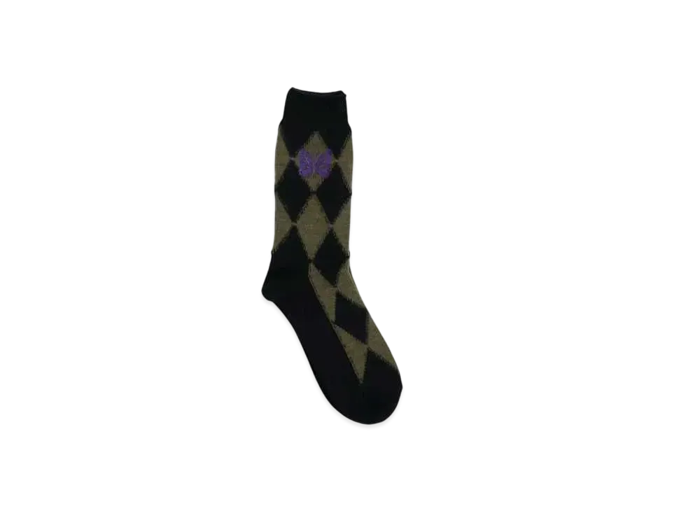 NEEDLES Merino Wool Argyle Pattern Socks "Olive" PU067