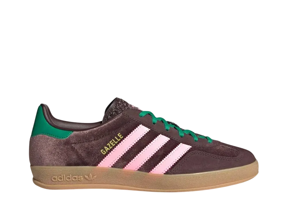 adidas Women's Gazelle Indoor "Dark Brown/Glow Pink/Court Green"