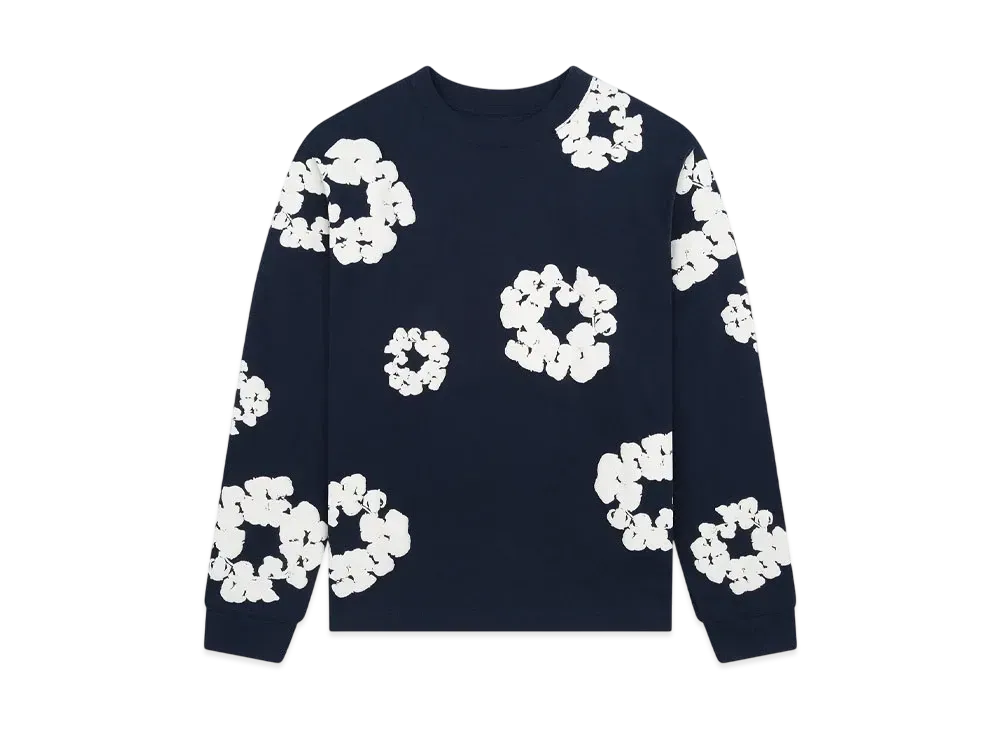 DENIM TEARS Long Sleeve Cotton Wreath Tee "Navy"