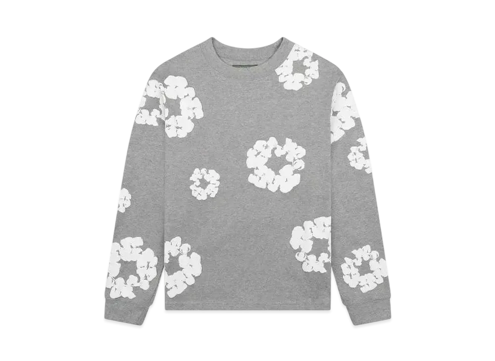 デニムティアーズ ロングスリーブ コットン リース Tシャツ "グレー"