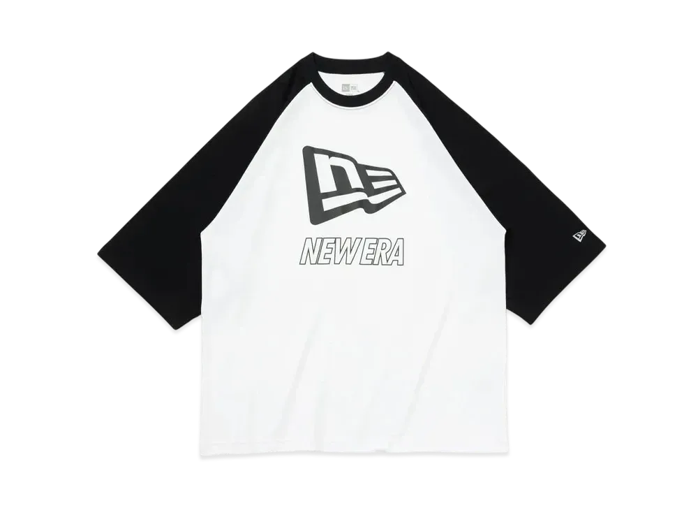 NEW ERA Performance Apparel 3/4 Sleeve Oversized Performance Raglan Sleeve T-Shirt Big Flag Logo "White/Black"