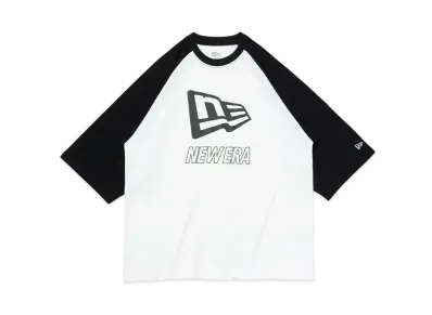 NEW ERA Performance Apparel 3/4 Sleeve Oversized Performance Raglan Sleeve T-Shirt Big Flag Logo "White/Black"