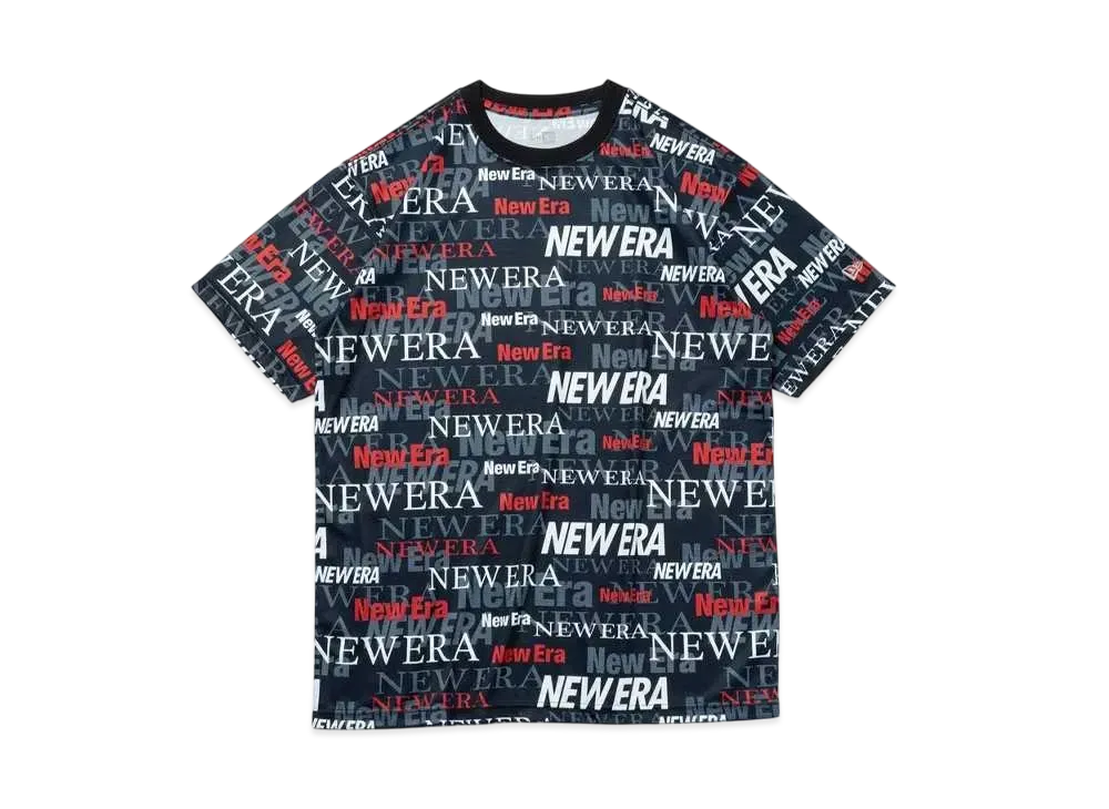 NEW ERA Performance Apparel Short Sleeve Tech T-shirt Text All Over "Navy"