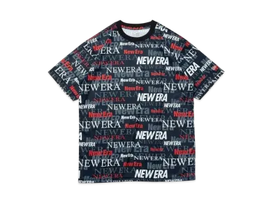 NEW ERA Performance Apparel Short Sleeve Tech T-shirt Text All Over "Navy"