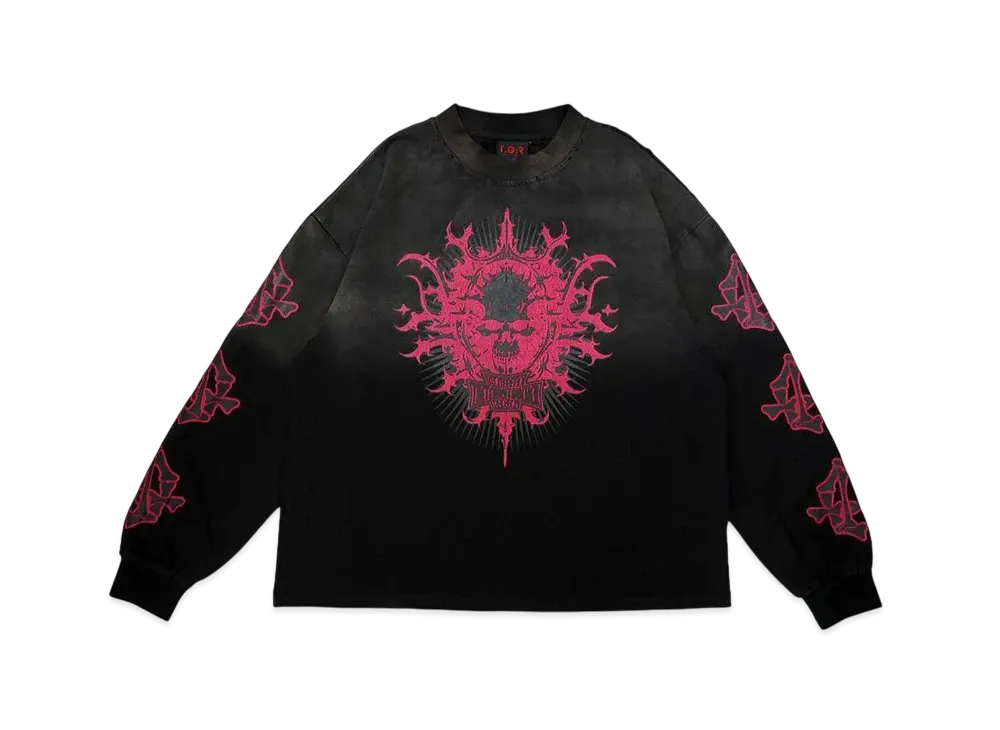T.C.R BY TOUCHER T.C.R TRIBAL SKULL EMBLEM FADED L/S TEE "BLACK"