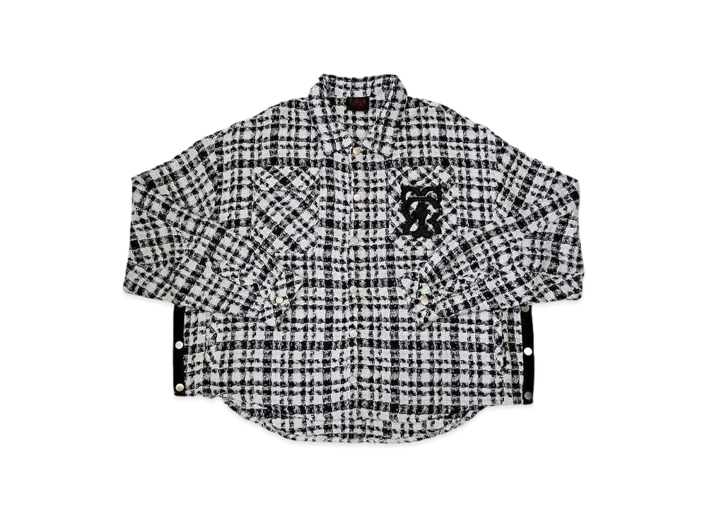 T.C.R BY TOUCHER T.C.R MONOGRAM LOGO TWEED SHIRTS JACKET "BLACK / WHITE"