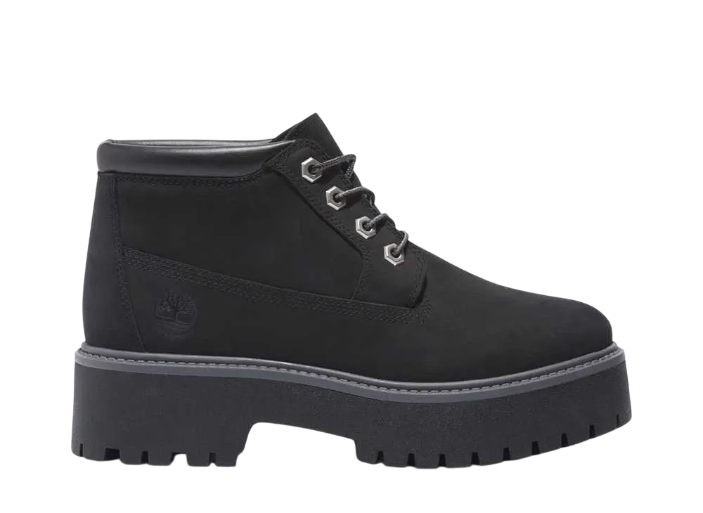 ティンバーランド ウィメンズ ストーン ストリート ミッド レースアップ ウォータープルーフ ブーツ "ブラック"