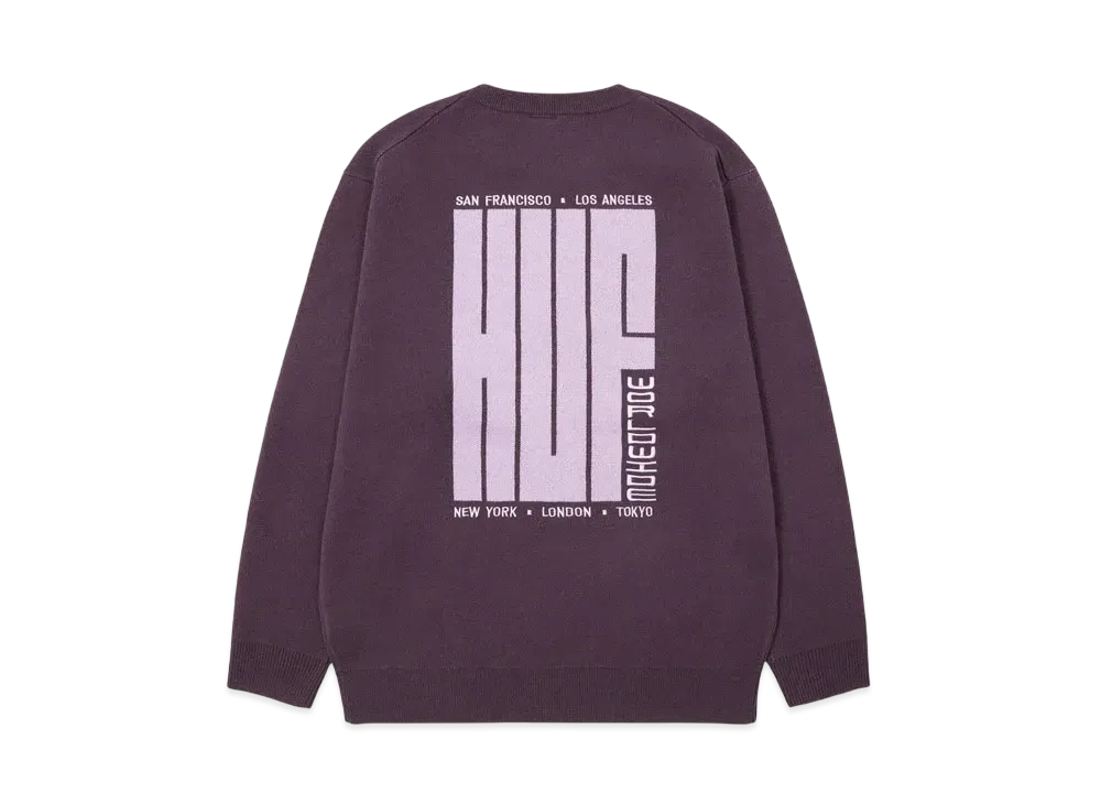 HUF Winter 24 Big Block Crew Sweater "Raisin"