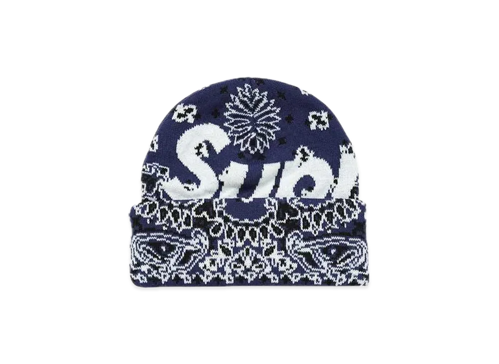Supreme Bandana Big Logo Beanie "Blue"