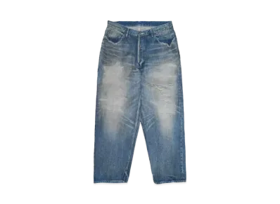 MADNESS HARD AGING DENIM PANTS. WIDE COMFY (DAMAGED AND REPAIRED FINISH) "INDIGO"