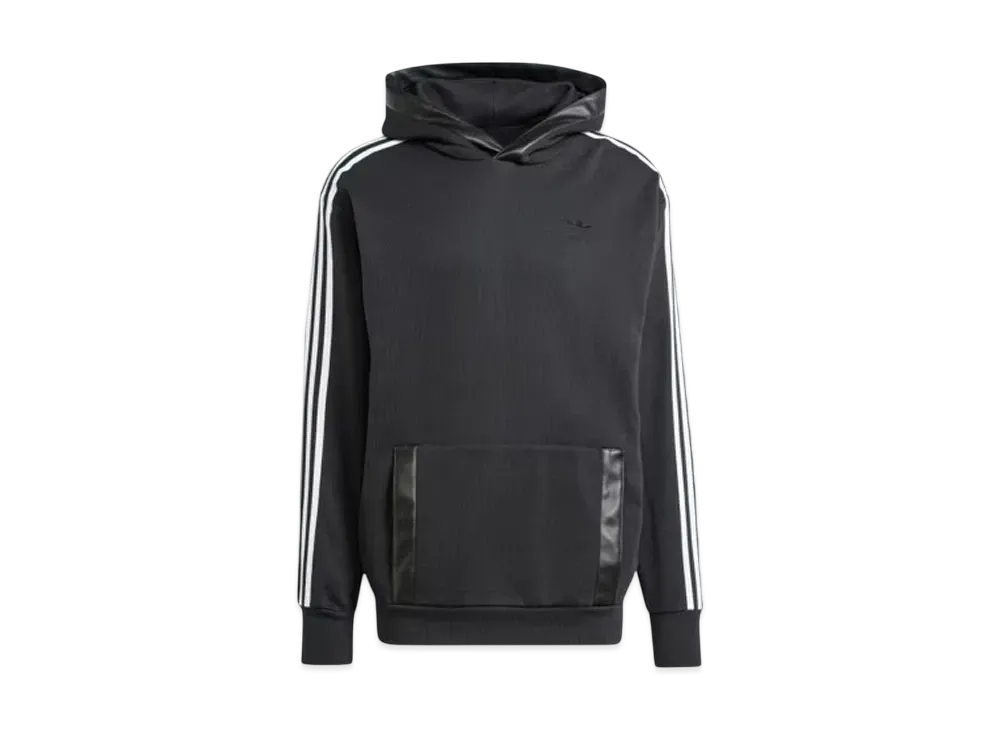 adidas Faux Leather Addicolor Three Stripes Heavy Fleece Parka "Black"