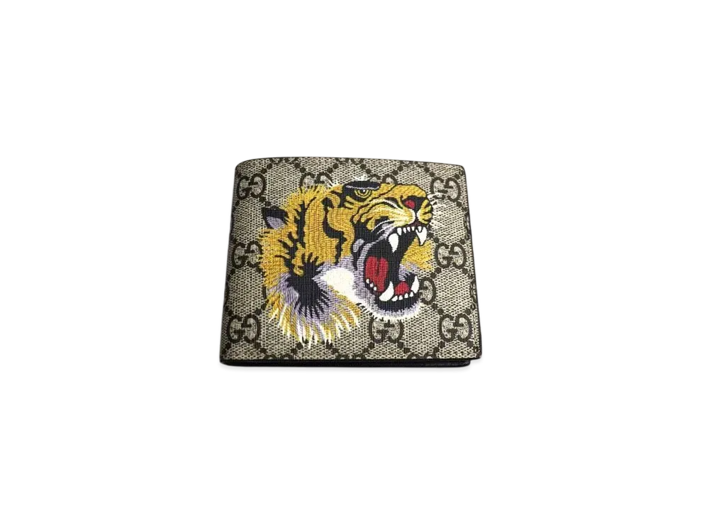 GUCCI Tiger Print GG Supreme Bi-Fold Wallet "Beige"