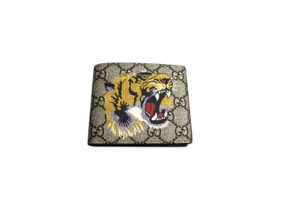 GUCCI Tiger Print GG Supreme Bi-Fold Wallet "Beige"