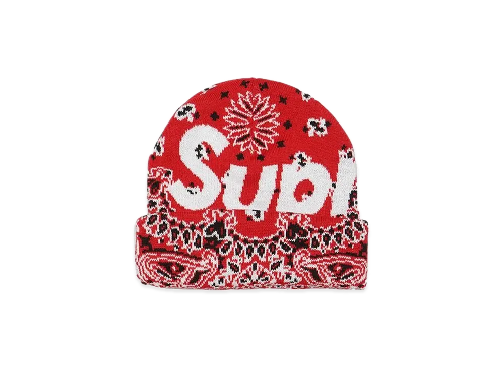 Supreme Bandana Big Logo Beanie "Red"
