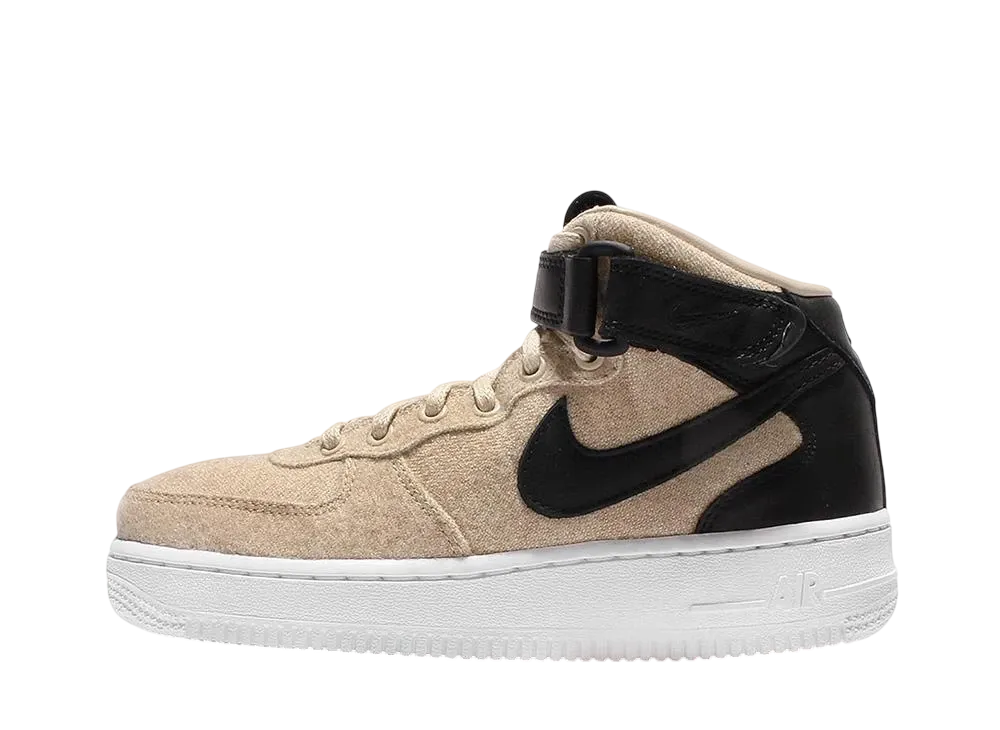 ナイキ ウィメンズ エアフォース1 07 ミッド レザープレミアム "ベージュ/ブラック"