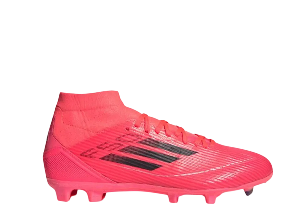 アディダス ウィメンズ F50 リーグ ミッドカット ファーム/マルチグラウンド スパイク "ターボ/オーロラブラック/プラチナメタリック"