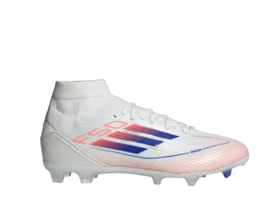 adidas Women's F50 League Mid-Cut Firm/Multi-Ground Cleats "Cloud White/Lucid Blue/Solar Red"