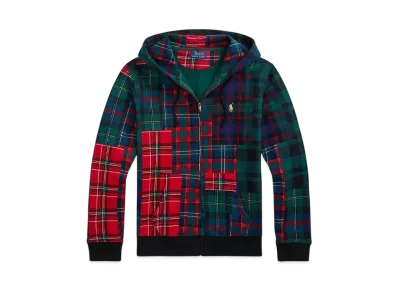 Polo Ralph Lauren Check Patchwork Print Fleece Hoodie "Red"