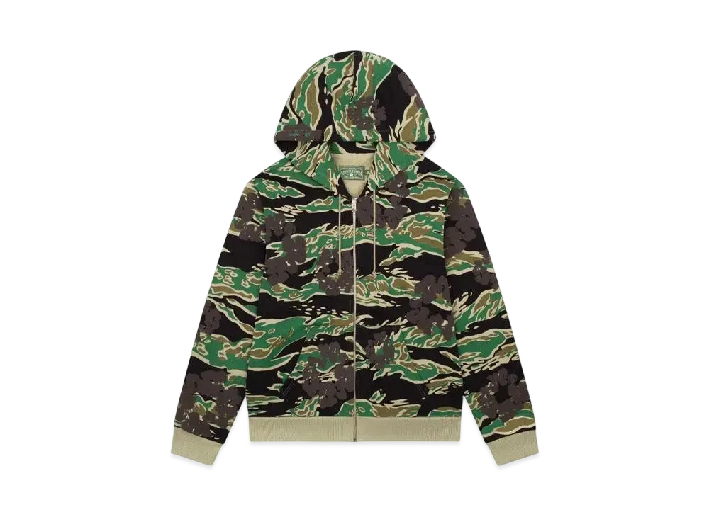 DENIM TEARS Green Camo Cotton Wreath Zip Hoodie "Tiger Camo"