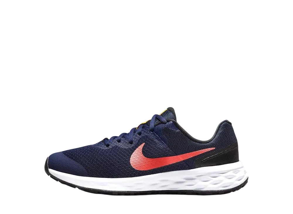 ナイキ GS レボリューション6 "ミッドナイトネイビー/ブラック/イエローオークル/ブライトクリムゾン"