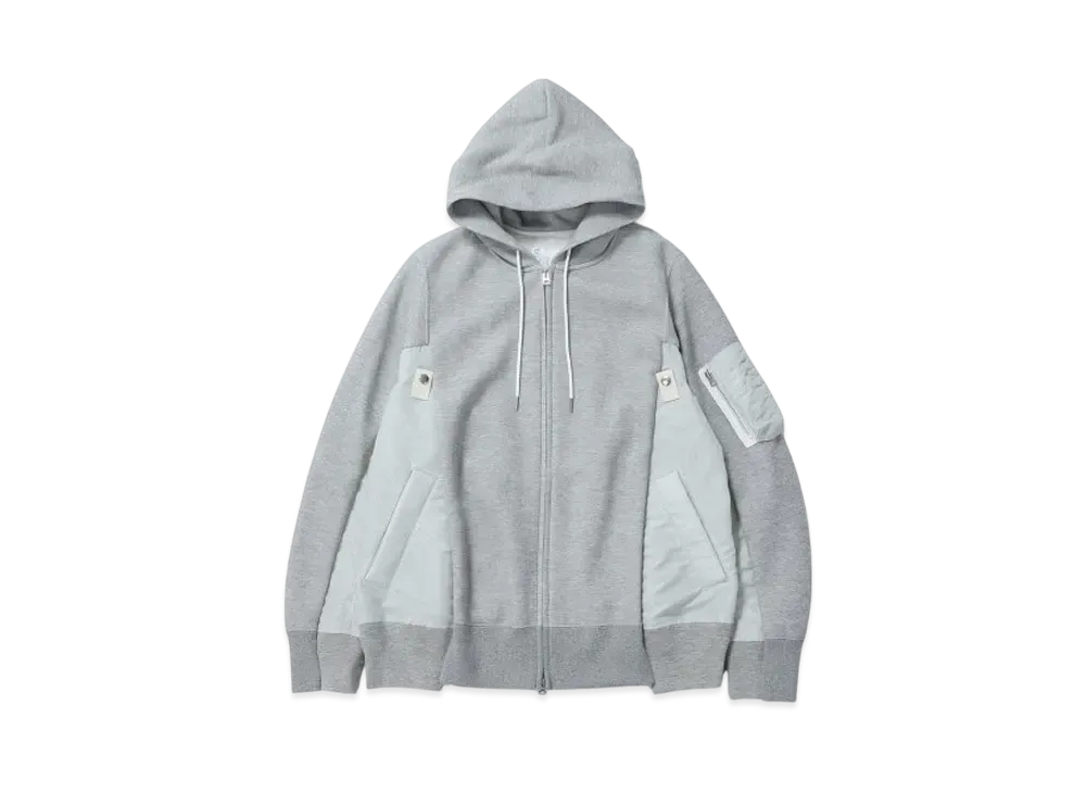 sacai Sponge Sweat x Nylon Twill Hoodie "Light Gray/Light Gray"