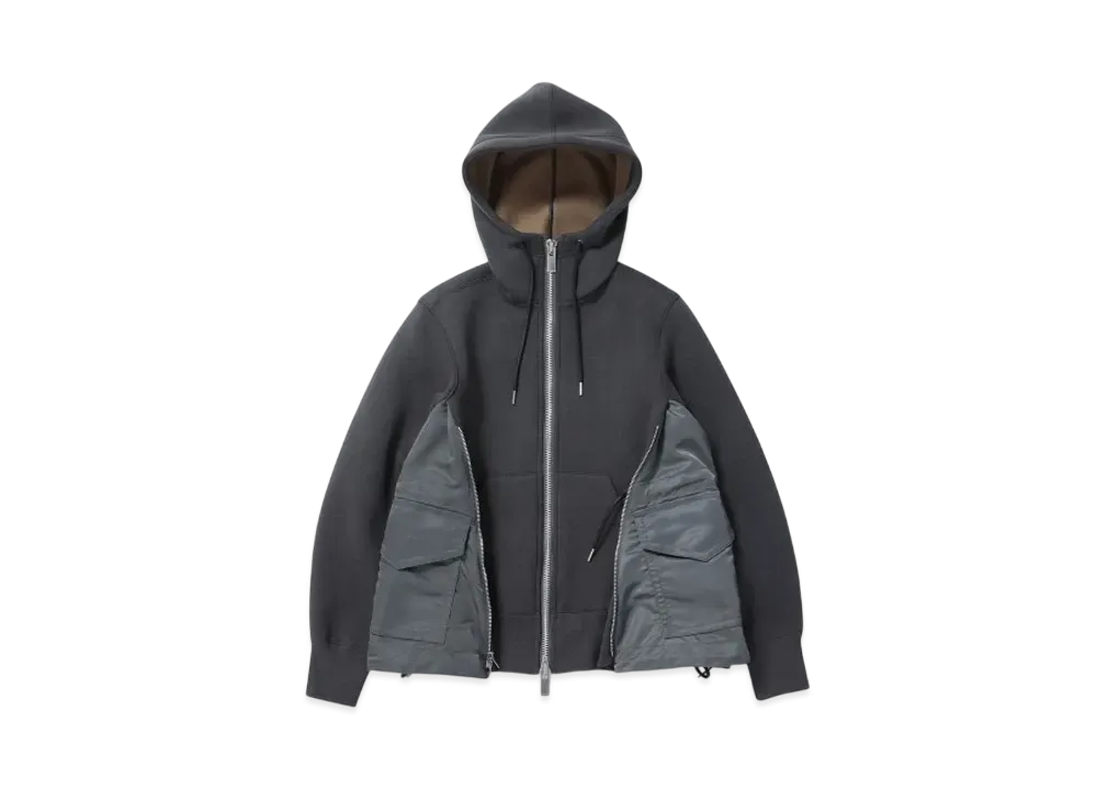 sacai Sponge Sweat x Nylon Twill Hoodie "Charcoal Gray/Charcoal Gray"