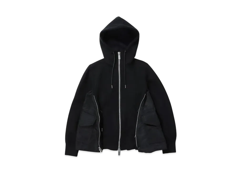 sacai Sponge Sweat x Nylon Twill Hoodie "Black/Black"