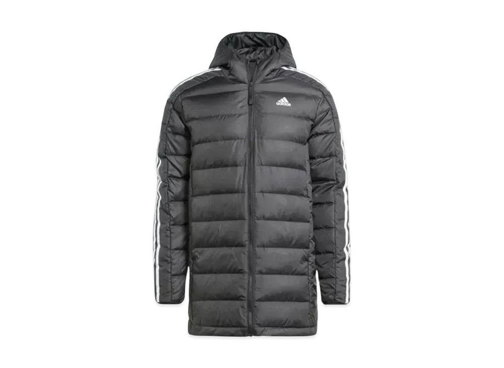 adidas Essentials Three Stripes Light Down Hooded Jacket "Black"