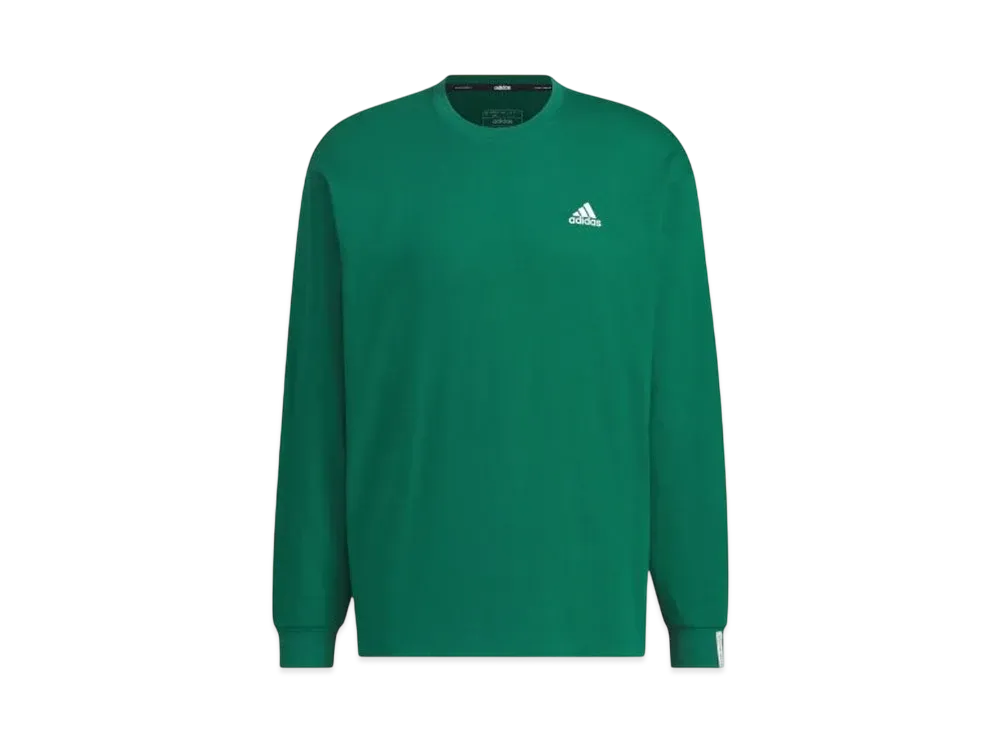 adidas Essentials Plus Loose Fit Small Logo Long Sleeve T-Shirt "Collegiate Green"