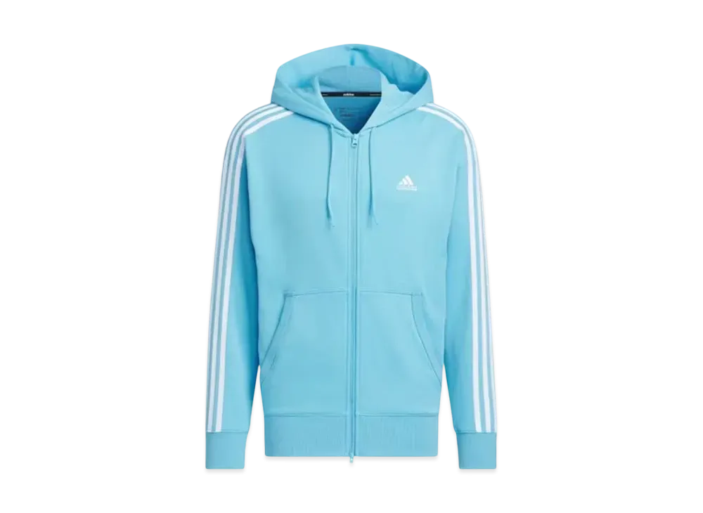adidas Essentials Plus Loose Fit Three Stripes French Terry Full Zip Parka "Semi Blue Burst"