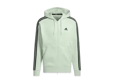 adidas Essentials Plus Loose Fit Three Stripes French Terry Full Zip Parka "Linen Green"