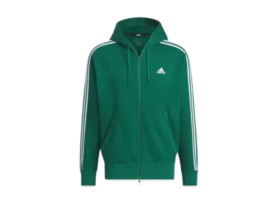 adidas Essentials Plus Loose Fit Three Stripes French Terry Full Zip Parka "Collegiate Green"