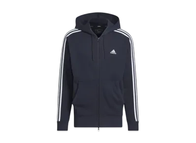 adidas Essentials Plus Loose Fit Three Stripes French Terry Full Zip Parka "Legend Ink"