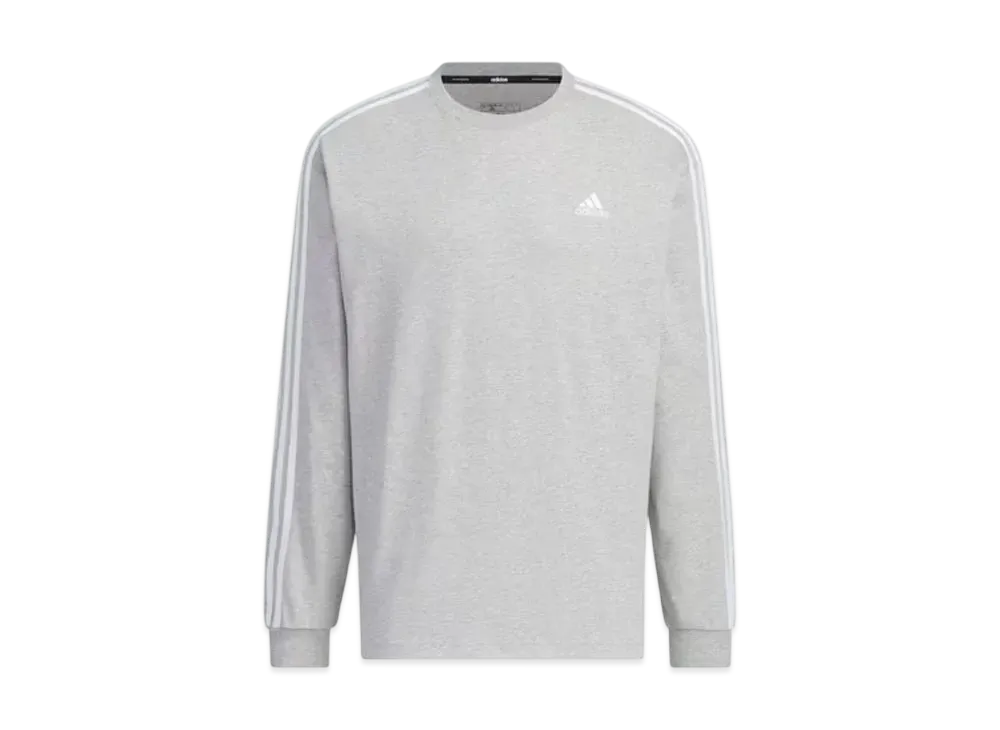 adidas Essentials Plus Loose Fit Three Stripes Long Sleeve T-Shirt "Medium Grey Heather"