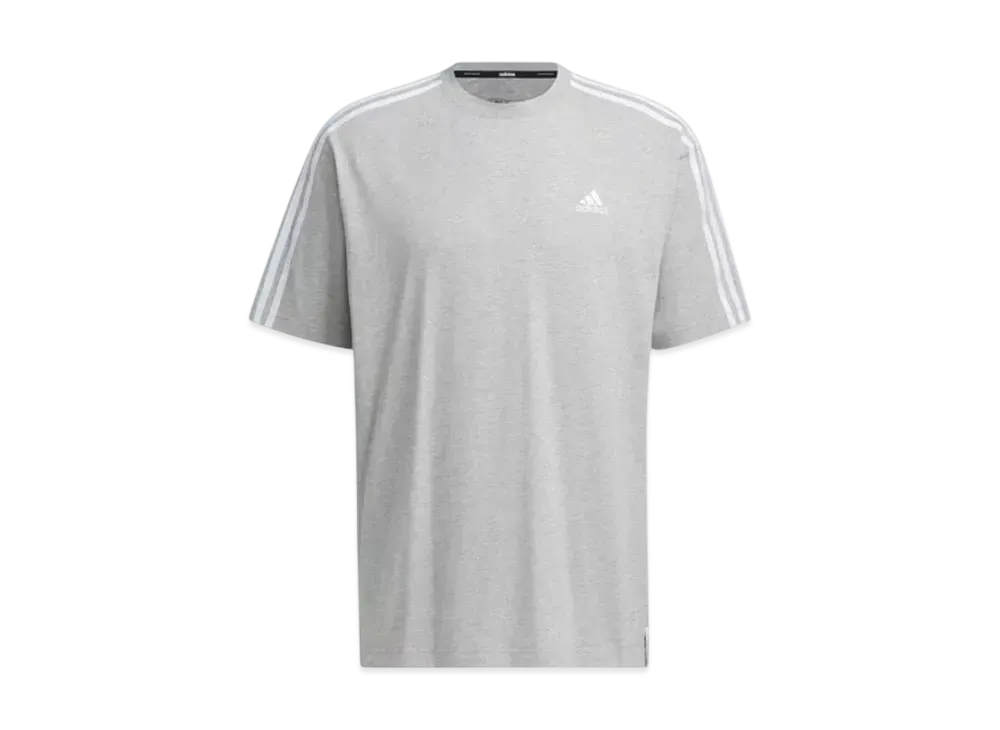 adidas Essentials Plus Loose Fit Three Stripes Short Sleeve T-Shirt "Medium Grey Heather"