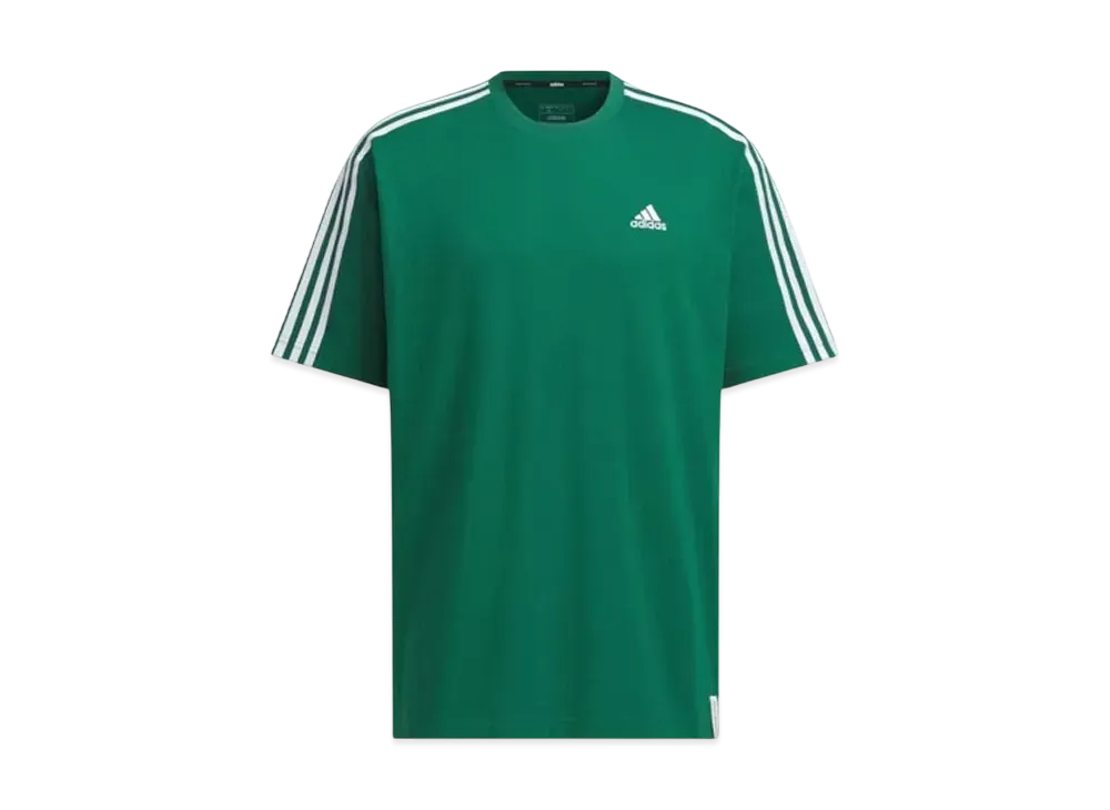 adidas Essentials Plus Loose Fit Three Stripes Short Sleeve T-Shirt "Collegiate Green"
