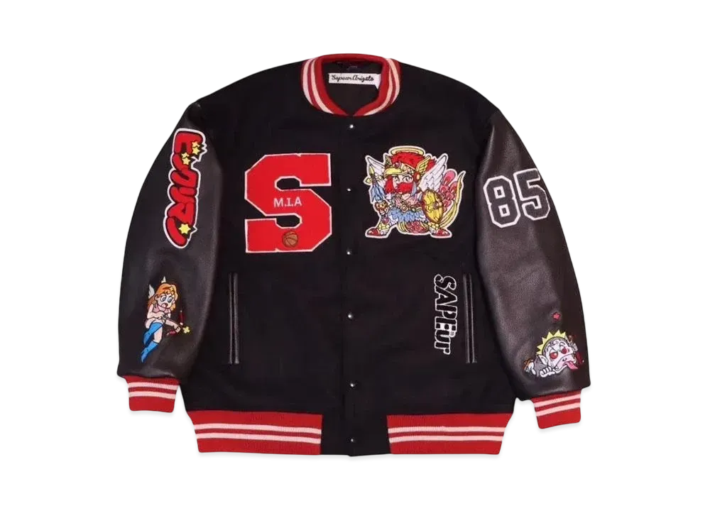 SAPEur x Bikkuriman Kids Varsity Jacket Super Zeus "Black"