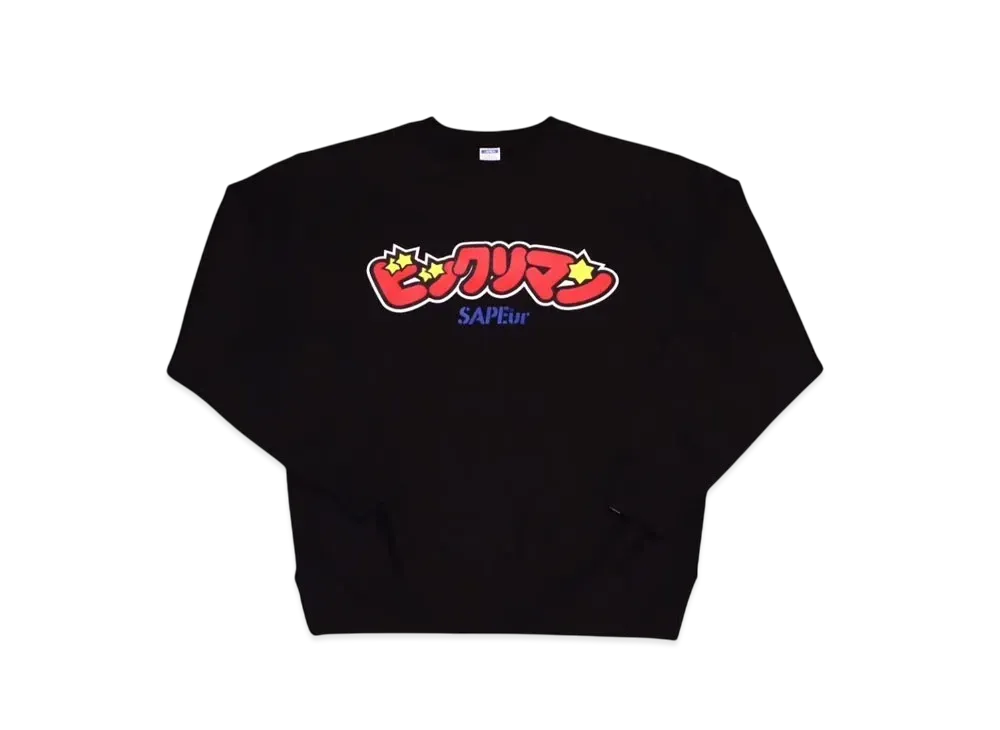 SAPEur x Bikkuriman Kids Logo Crew Neck "Black"
