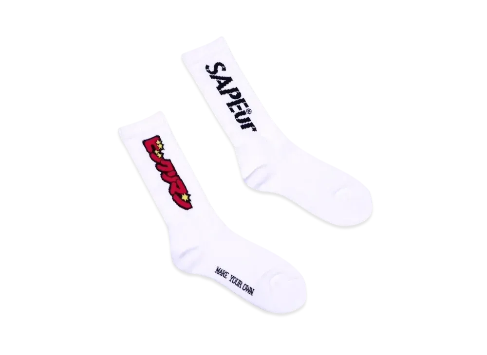 SAPEur x Bikkuriman Youth Logo Crew Socks "White"