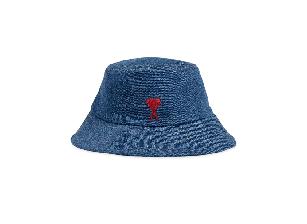 AMI PARIS Ami de Coeur Embroidery Denim Bucket Hat "Blue"
