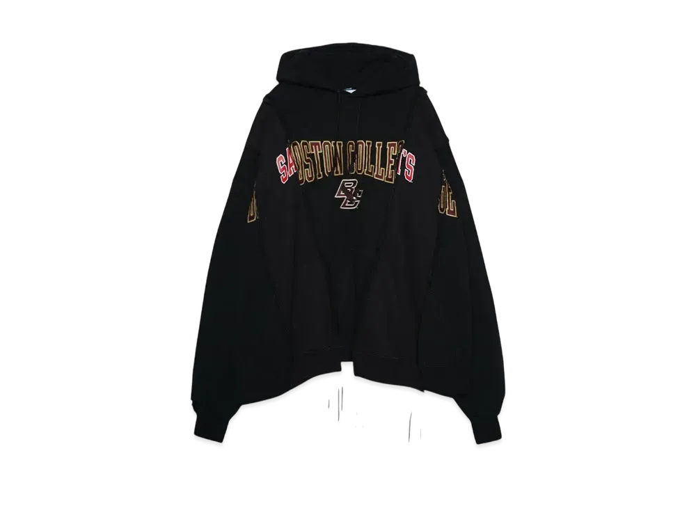 DISCOVERED LOOPING WIDE COLLEGE HOODIE with IRON CROSS CROCHET_ver.01 "BLACK"