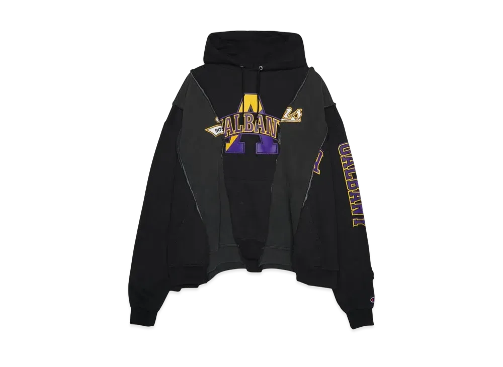 DISCOVERED LOOPING WIDE COLLEGE HOODIE with IRON CROSS CROCHET_ver.01 "BLACK"