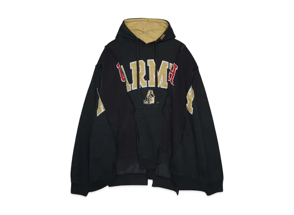 DISCOVERED LOOPING WIDE COLLEGE HOODIE with IRON CROSS CROCHET_ver.02 "BLACK"