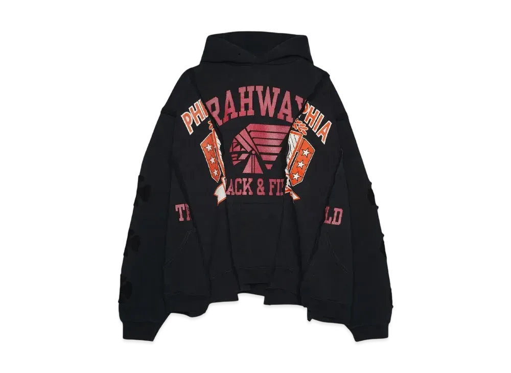 DISCOVERED LOOPING WIDE COLLEGE HOODIE with IRON CROSS CROCHET_ver.03 "BLACK"