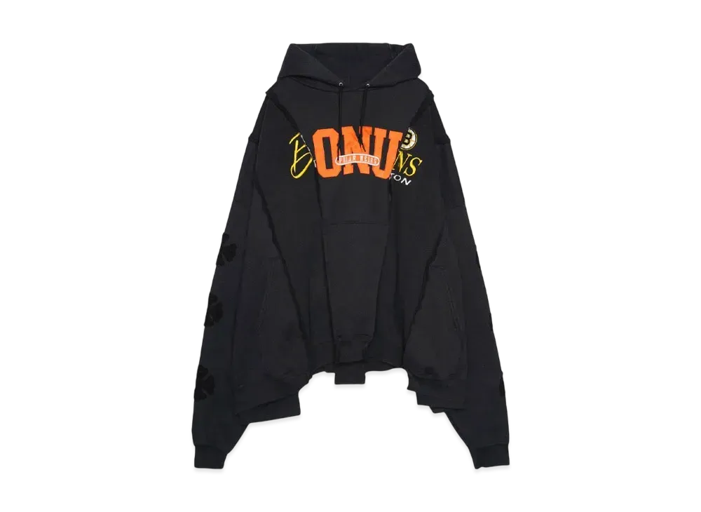 DISCOVERED LOOPING WIDE COLLEGE HOODIE with IRON CROSS CROCHET_ver.03 "BLACK"