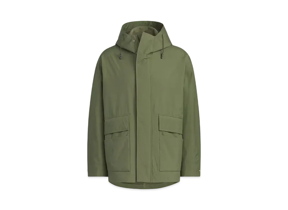 adidas Must Have Small Logo Loose Fit Fleece Lined Woven Hooded Jacket "Olive Strata"