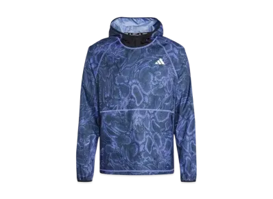 adidas Own The Run Excite Allover Print Aeroready Hoodie "Semi Cobalt Blue"