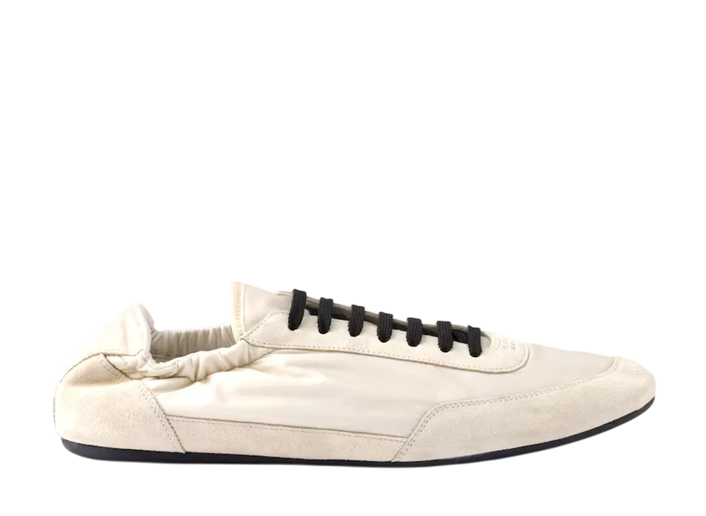 PRADA Collapse Re-Nylon and Suede Elasticized Sneakers "Ivory"