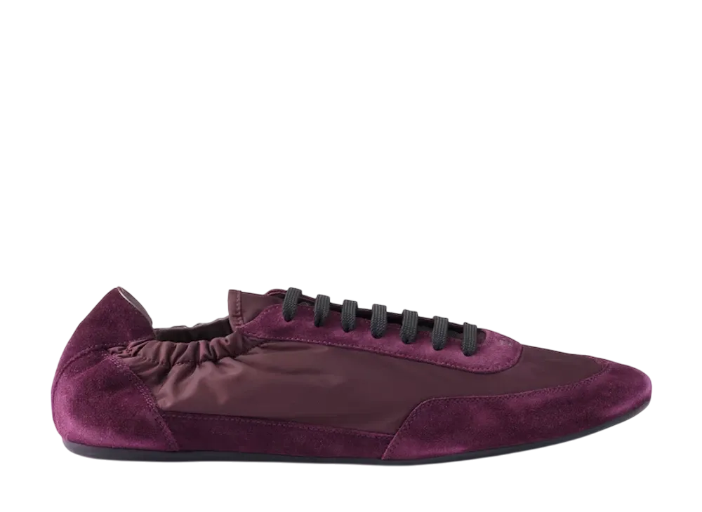 PRADA Collapse Re-Nylon and Suede Elasticized Sneakers "Bordeaux"