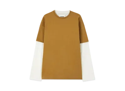Jil Sander Crew-Neck T-Shirt Long-Sleeved Cotton Double Layer With Seasonal Logo Print On Back "Cider"